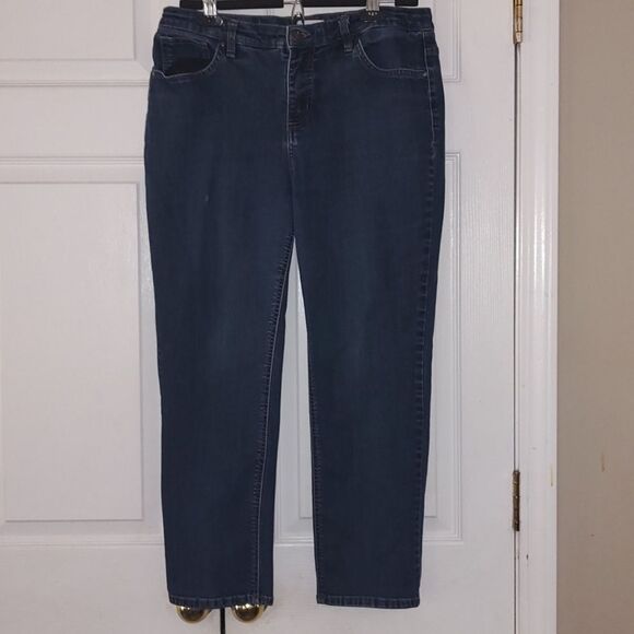 D & Co Denim & Company stretch pull on denim elastic jean leggings   Sz 12P - Picture 1 of 6